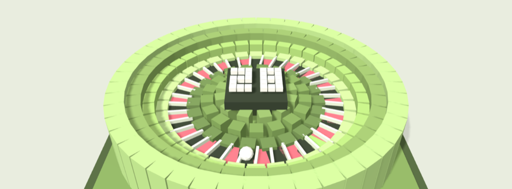 A voxel roulette wheel with its ball in a pocket